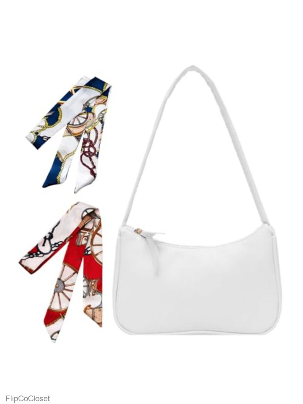 Faux Leather Baguette Shoulder Bag with Silk Ribbons